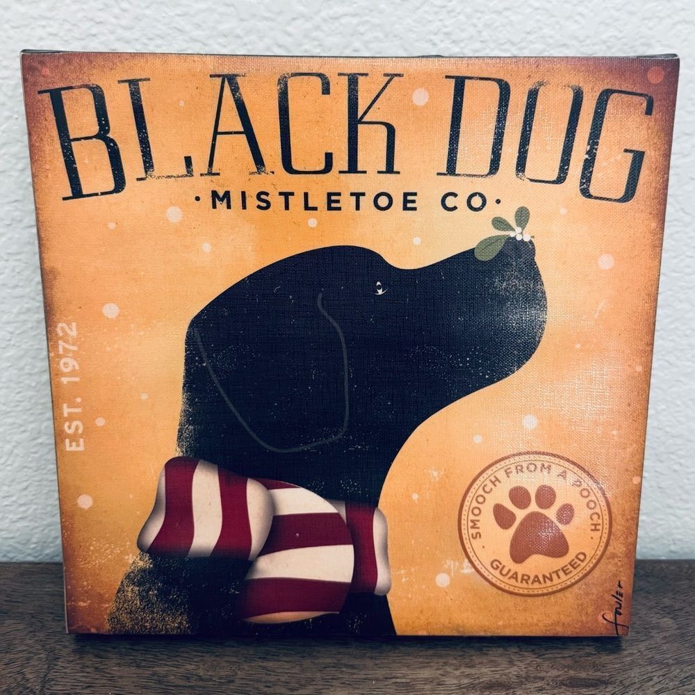 Black Dog Mistletoe Labrador Retriever Canvas Wall Art Decor